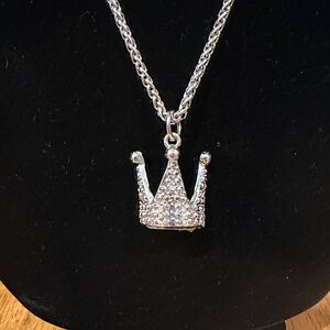 Statement Silver Crown Pendant Necklace with Chunky Silver Chain.